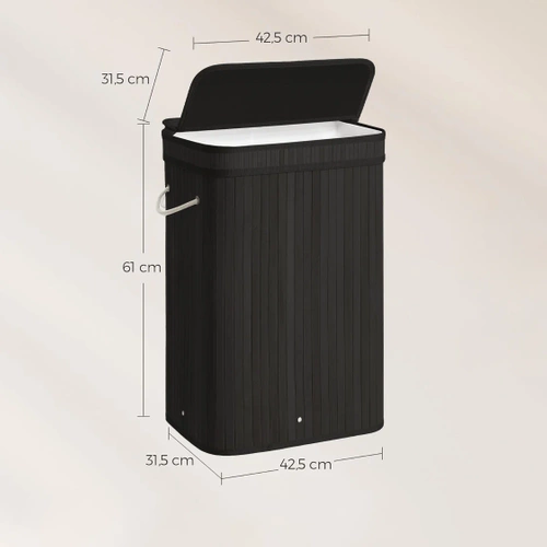 UYL-80L-PRETO | Cesto de roupa suja preto | Recipiente de brinquedo de bambu | Cesto de roupa em madeira | Cesto de roupa suja com compartimento único para banheiro