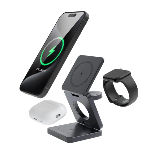 Ladegerät kabellos MagSafe | Dockingstation für iPhone, AirPods, Apple Watch | MD-28-15W-B