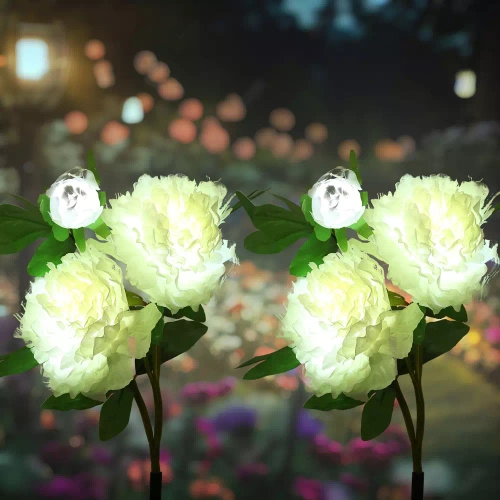 FLD-10-BRANCO | Flor solar | Candeeiro solar LED para jardim Peony branco | 80cm, 600mAh