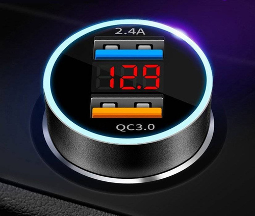 CA-003 | Cargador de coche rápido 2x USB con pantalla LED | Carga rápida 3.0 | Medidor de voltaje