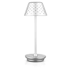 HJA15-SILVER | Stalinė lempa su įmontuota baterija | Naktinė lempa su trijų spalvų šviesa | Atmosferinė lempa viešbučiui ar restoranui