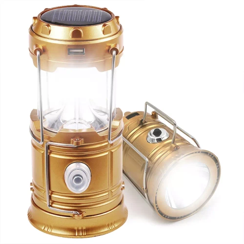 HWL-001-EU | LED-campinglamp op zonne-energie, toeristische zaklamp met powerbank-functie | Goud