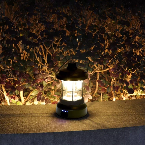 MY-880 | Kempingová LED lampa v retro štýle s funkciou powerbanky | Plynulé nastavenie jasu a farby | 3000mAh, 20-260lm, 5-120h, IPX6 | čierna