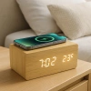 Horloge numérique en bois avec affichage LED et chargeur induction 10 W | Réveil avec 3 alarmes et thermomètre | SXM-017