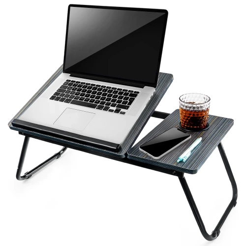Klappbarer Laptop-Tisch mit Neigungsverstellung | Funktionstisch mit zusätzlicher Ablagefläche | Mobile Bettablage | LFD-5532-BK