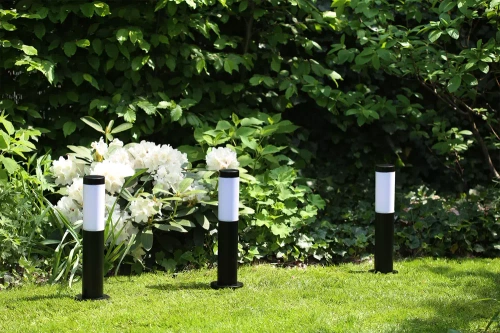 LLR-45CM | Standing garden lamp, round post for E27 bulb | Power supply 230V, stainless steel | Matt black, 45cm