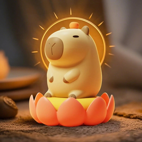 Siliconen LED-nachtlampje Capybara | Draagbare kinderlamp met 8 lichtstanden en timer | Nachtlampje met warm licht van 3000K | DS-CPBR-01