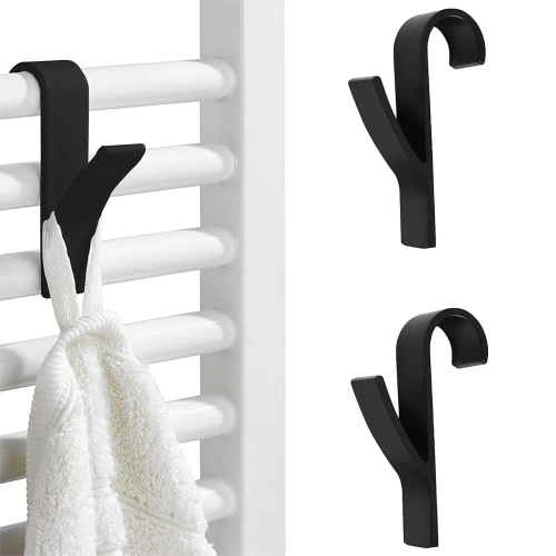 PG-Y03-BLACK | Bathroom hook for towel | Handle mounted on a radiator, radiator | Set of hooks