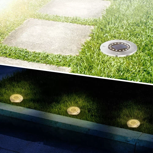 YNG-16LED-WC | Lampe solaire à inertie, jardin, sol | 16 DEL | Acier inoxydable | ⌀ 11,5 cm