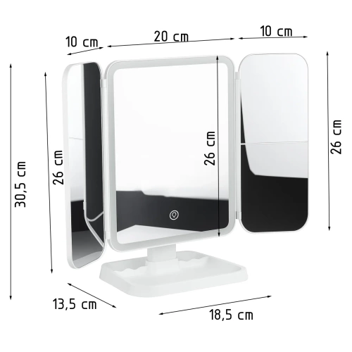 Miroir de maquillage pliable avec éclairage LED et grossissement 2X 3X | blanc | XR-3300-WHITE