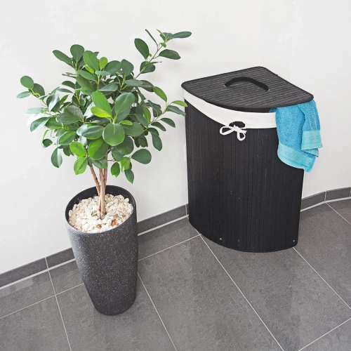 AYL-60L-NERO | Cesto per la biancheria nero | Contenitore per giocattoli in bambù | Cesto portabiancheria in legno |. Cesto portabiancheria a scomparto singolo per il bagno | Cestino angolare