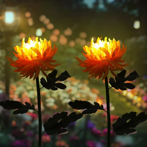 FLD-26-YELLOW | Sodo saulės lempa LED Chrysanthemum | 72 cm, 600 mAh