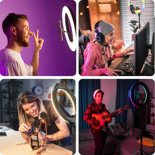 RGB körlámpa szett | 30 cm, 210 cm állvánnyal és távirányítóval | sminkhez és videófelvételhez | SENY-RGB-30CM