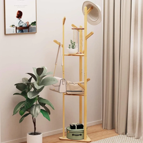 BYY-502-YW | Clothes rack with shelves | light bamboo