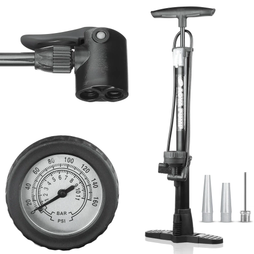 Bike pump with gauge Presta Schrader Dunlop 160 PSI | Floor pump with gauge and adapters for tires and balls | Universal bike pump with gauge 11 bar | ZY-6138C
