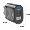BK-389-GAN | 65W rýchla nástenná nabíjačka s portami USB a PD 3.0 (USB-C).