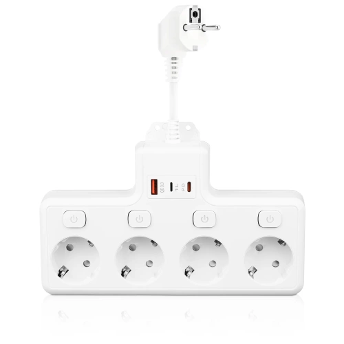 Maitinimo juosta su 4 Schuko lizdais 45° | su USB-A, USB-C PD 20 W ir Lightning | BGS-A+C+L-W