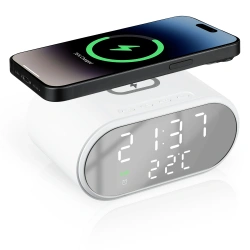 Despertador inteligente con cargador inalámbrico Qi 15 W | despertador con triple alarma | reloj con pantalla de temperatura | SZ06-15W-W