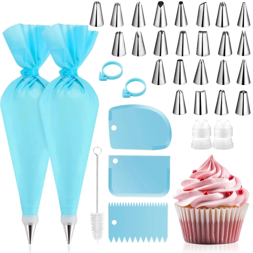 Spritzbeutel Set | 24 Tüllen, Teigspatel | blau | FM-034-BLUE