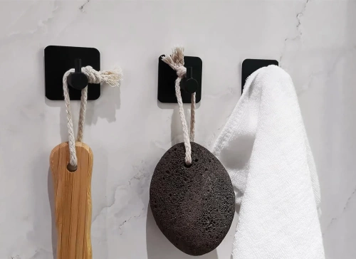 BXG-4PZ-NERO | Gancio nero per vestiti, panni, asciugamani | Supporto autoadesivo per accessori da cucina