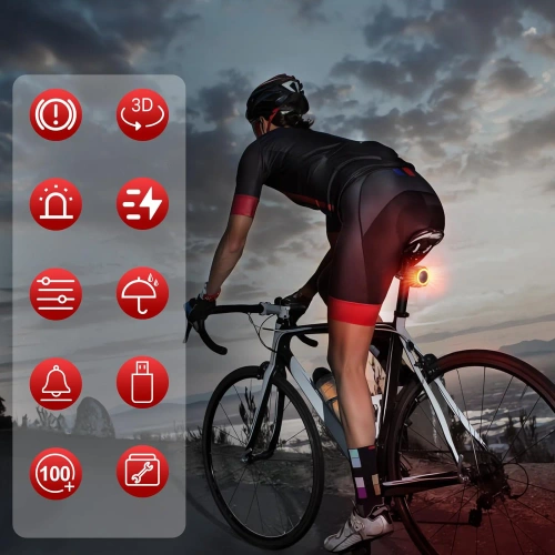 Luz traseira inteligente para bicicleta com alarme | Alarme de LED para bicicleta 4 em 1 | Luz de freio com buzina de 110 dB | BBL-A6