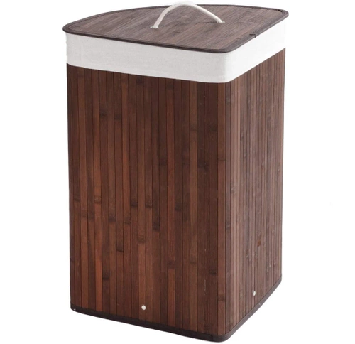 AYL-60L-DABR | Bruine wasmand | Bamboe speelgoedcontainer | Houten wasmand |. Wasmand met één vak voor de badkamer | Hoek mand