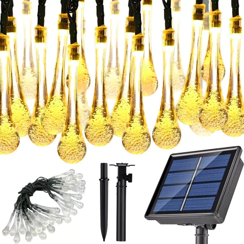 SDC-S40LED-6M | Solar Lichterkette Außen, 40LED 6m, 8 Modi Solar Kristall Kugeln wasserdicht Außer/Innen Lichter Beleuchtung für Garten, Bäume, Terrasse, Weihnachten, Hochzeiten, Partys (warmweiß)