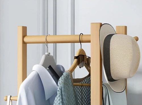 BYY-505-YW | Clothes rack with shelves | light bamboo