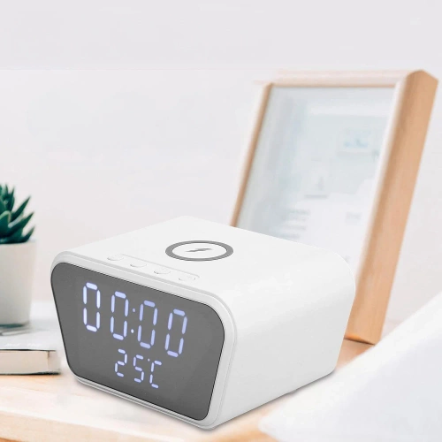 Okos ébresztőóra Qi vezeték nélküli töltővel 15W | Ébresztőóra három ébresztővel | Karóra hőmérsékletkijelzővel | SZ01-15W-W