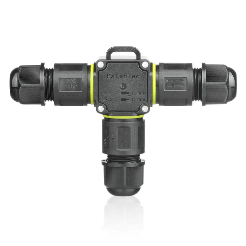 Boîte de dérivation étanche IP68 | connecteur en T autobloquant 3 broches 450 V 24 A pour câbles 4–11 mm | M684-T