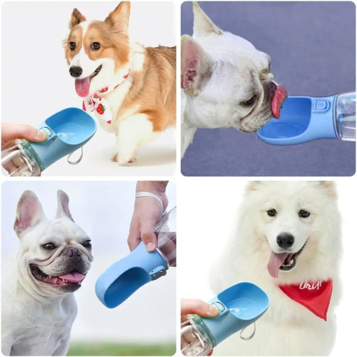 PAC-500ML-AZUL | Bebedero portátil para animales | Botella de agua para perro o gato | Botella de agua con recipiente adjunto.