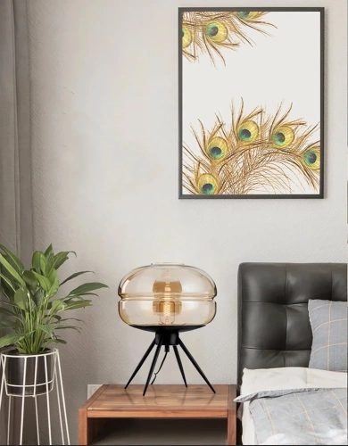 BH-233-MARROM | Candeeiro de cabeceira elegante com abajur de vidro | Candeeiro de mesa de vidro moderno