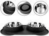 Doppelnäpfe für Haustiere | Set aus 2 Edelstahlnäpfen mit rutschfester Silikonunterlage | SBL-292-BLACK