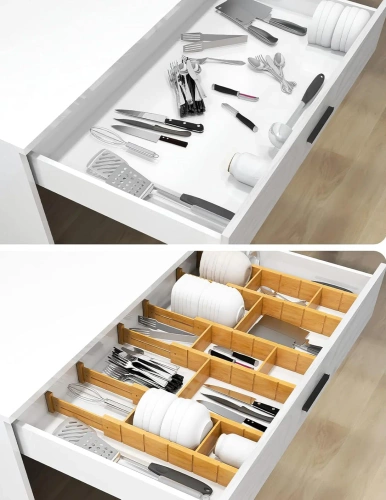 Organizzatore per cassetti per mobili | Separatore per cassetti regolabile | Separatore in bambù con 9 divisori | Modello KBT-W566