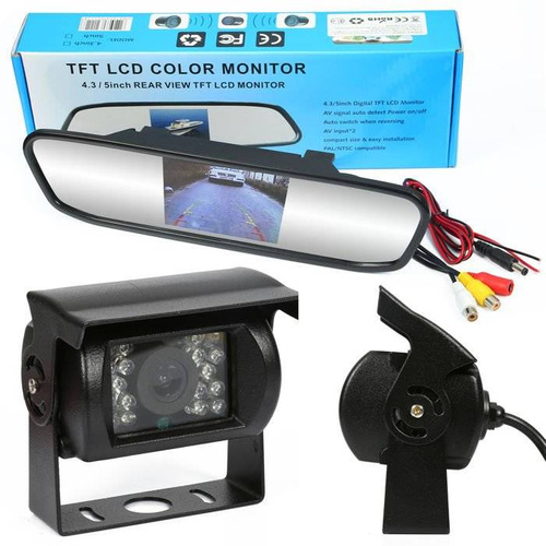2v1 | PZ702 PZ470 | Set - 18IR 12-24V cúvacia kamera s 4,3&quot; LCD TFT monitorom v spätnom zrkadle