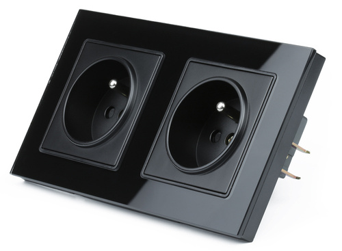 F60-SC80-2 | F60 dubbel geaard stopcontact met frame | Zwart gehard glas | 230V