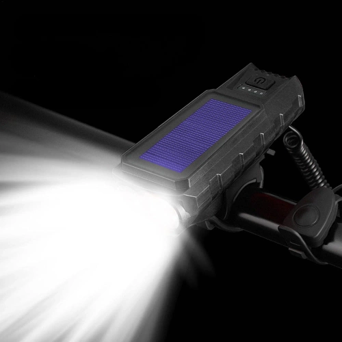 Solární světlo na kolo s klaksonem 130 dB | LED osvětlení 400 lm | Voděodolné světlo na kolo | QX-LY-17-2