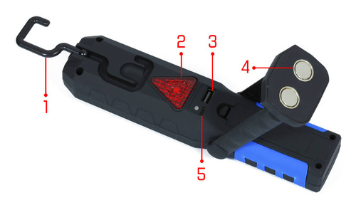 W29 | Įkraunama 5W LED darbo lempa su kabliuku ir magnetiniu pagrindu | 2600 mAh | 3 šviesos režimai