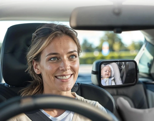JH-04 | Un miroir pour observer un enfant dans une voiture | fixé à l'appui-tête arrière avec des sangles élastiques