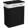 ZYL-100L-NEGRU | Coș negru pentru rufe | Recipient de jucării din bambus | Coș de haine din lemn | Cos de rufe cu doua compartimente pentru baie