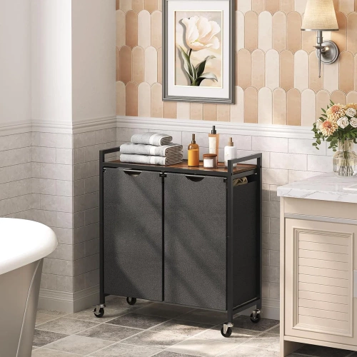 MZ-B20-BLACK | Laundry basket with shelf | Two-compartment laundry basket | Laundry basket with wheels