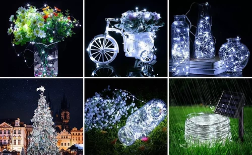 LED-Girlande solar, Gartenleuchte zum Einstecken | 200 LEDs, 20 m | kaltweiß | FLD-200LED-WC