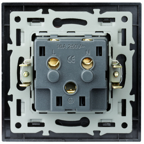 F60-SC80-1 | Enkel stopcontact met aarding F60 met frame | Zwart gehard glas | 230V