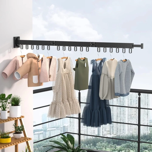LYJ-T90-BLACK | Foldable clothes hanger | Foldable dryer | Wall rail with hooks