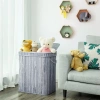 RYL-100L-GRIGIO | Cesto per la biancheria grigio | Contenitore per giocattoli in bambù | Cesto porta abiti in legno | Portabiancheria a due scomparti per il bagno