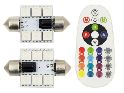 36mm | Kit RGB C5W | Duas lâmpadas LED RGB C5W | Controle remoto colorido