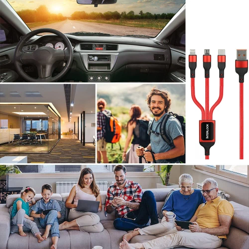 B5-3v1-ed | USB kabel 3v1 | Micro kabel, USB TYPE-C. Osvětlení | Nylonový kabel 1,2m