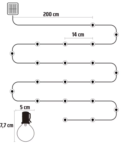 SDC-20LED-5M | LED соларен гирлянд, градинска лампа | 20 LED крушки | 5 метра