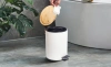 GY-TB3L | Poubelle de salle de bain | rond, couvercle en bambou, pédale | 3 litres, blanc