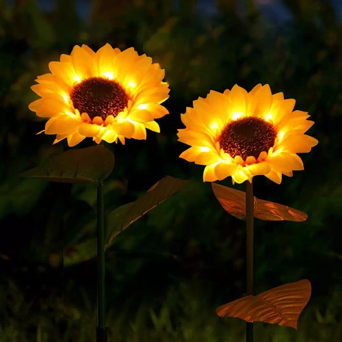 FLD-21-AMARILLO | Flor solar | Lámpara solar LED para jardín Girasol | 68 cm, 600 mAh